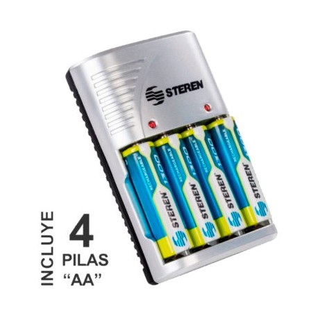 CARGADOR DE BATERIAS AA/AAA/9V C/4 PILAS AA (steren)