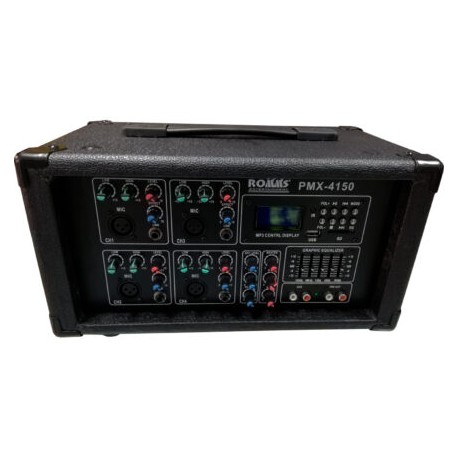 MEZCLADORA AMPLIFICADA 4 CANALES USB/SD/BLUTOOTH 150W (romms)