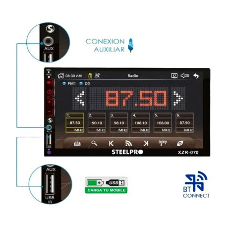AUTOESTEREO DE PANTALLA 7″ DOBLE DIN CON LEDS/64GB/USB (steel pro)