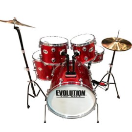 BATERIA (Evolution) HERRAJE CROMO  5PZ COLOR  ROJO RAYADA