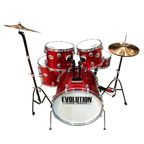 BATERIA (Evolution) HERRAJE CROMO  5PZ COLOR  ROJO RAYADA